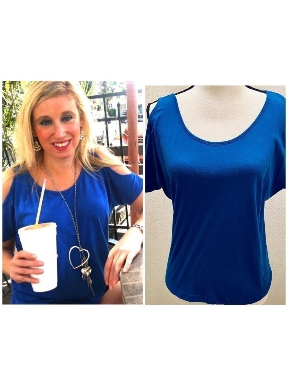 Forever 21 Royal Blue Cold Shoulder Top Size Small